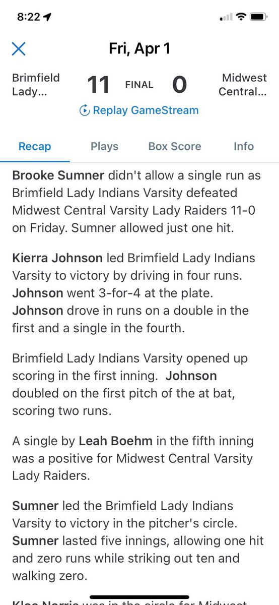 Varsity had a great win over midwest central 11-0 in 5 innings. I pitched and allowed zero runs, one hit, and no walks.