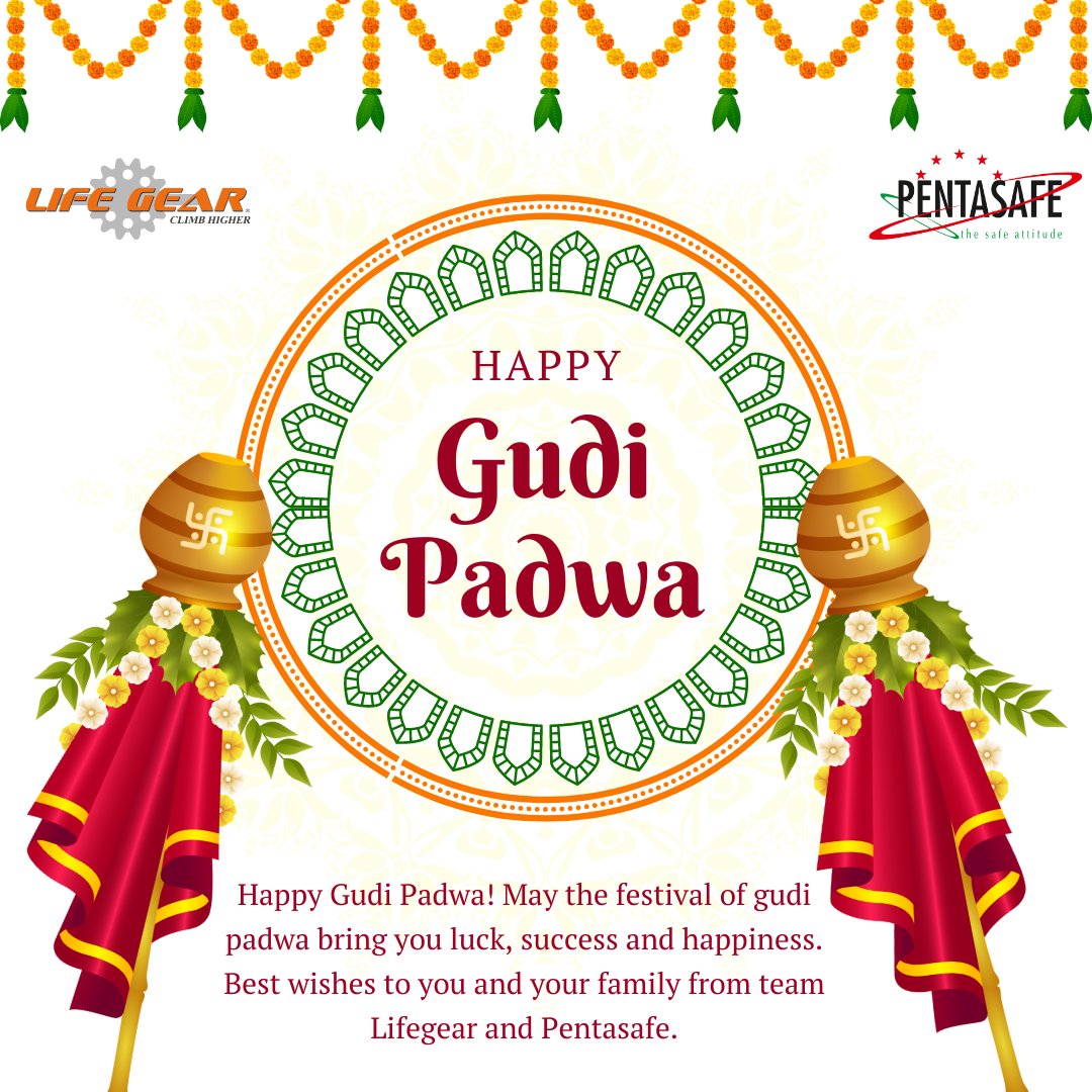 Pentasafe1's tweet photo. Happy Gudi Padwa! 
May the festival of gudi padwa bring you luck, success and happiness.
Best wishes to you and your family from Team Lifegear and Pentasafe.
#happygudipadwa2022 #gudipadwa
#pentasafe https://t.co/utctvFcw3v