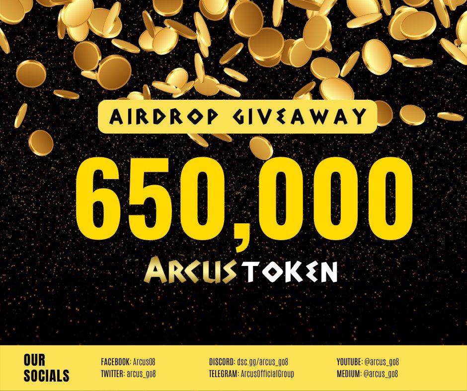ARCUS $10,000 PRE-LAUNCH GIVEAWAY 🚀 
🏹 RT this tweet+tag 5 people 
🏹 STEP 1: FOLLOW OUR TWITTER:x.com/arcus_go8  
🏹 STEP 2: JOIN OUR DISCORD GROUP: dsc.gg/arcus_go8 
🏹 STEP 3: FOLLOW FACEBOOK:  t.me/ArcusOfficialG… 
COMPLETE FORM 🔽 
bit.ly/3716CKy