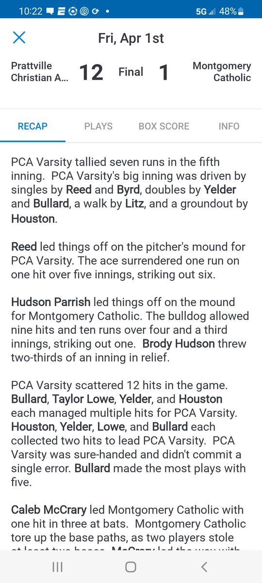 Prattville Christian Academy Baseball tweet media