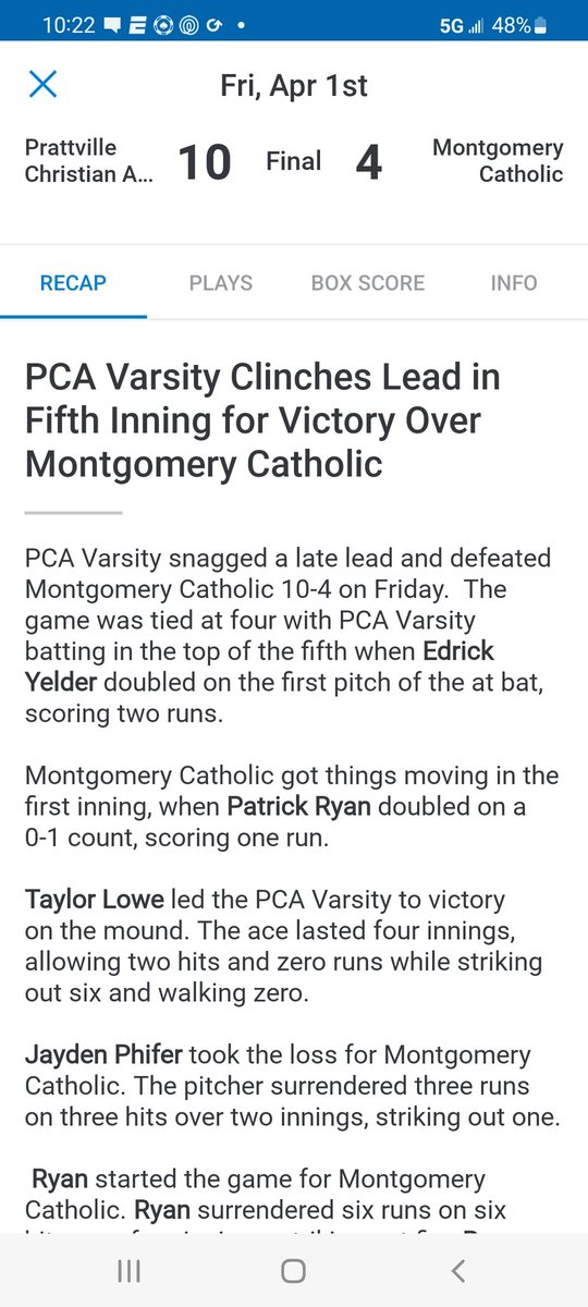 Prattville Christian Academy Baseball tweet media