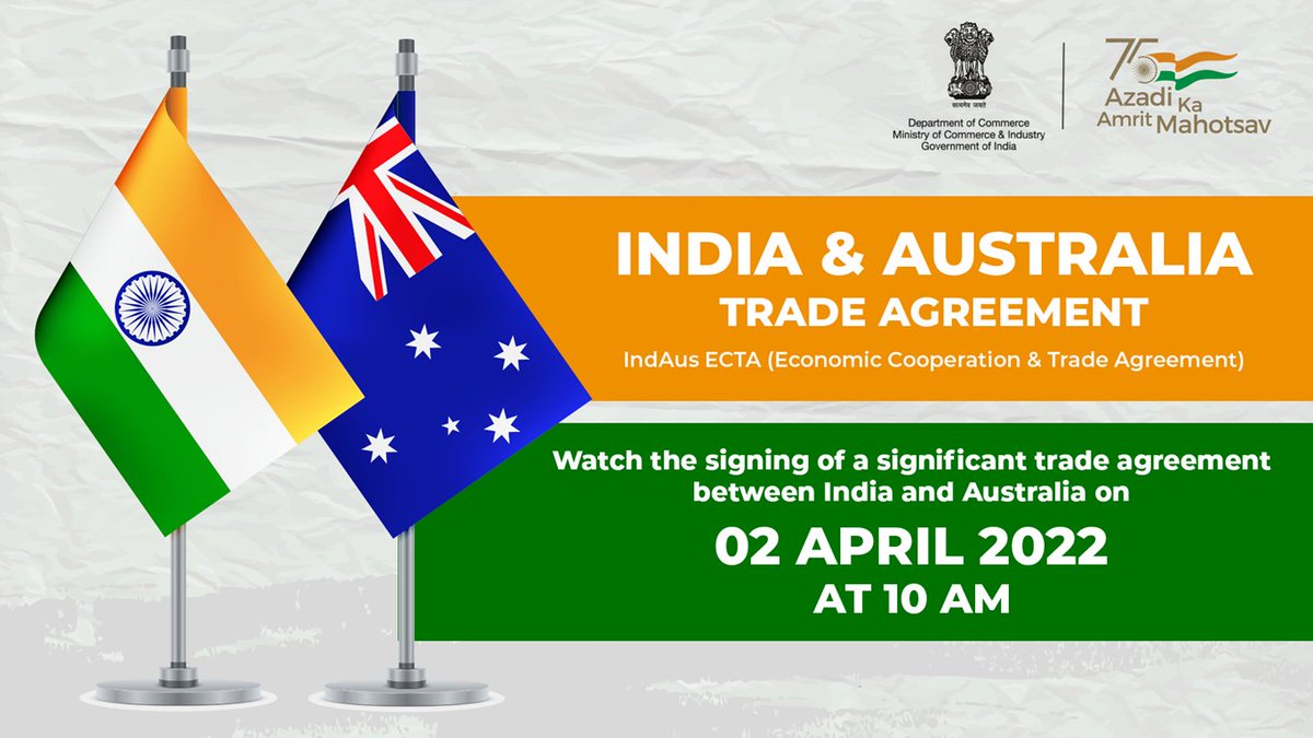 Witness the signing of a significant trade agreement between the two nations. 🇮🇳🇦🇺
#IndAusECTA