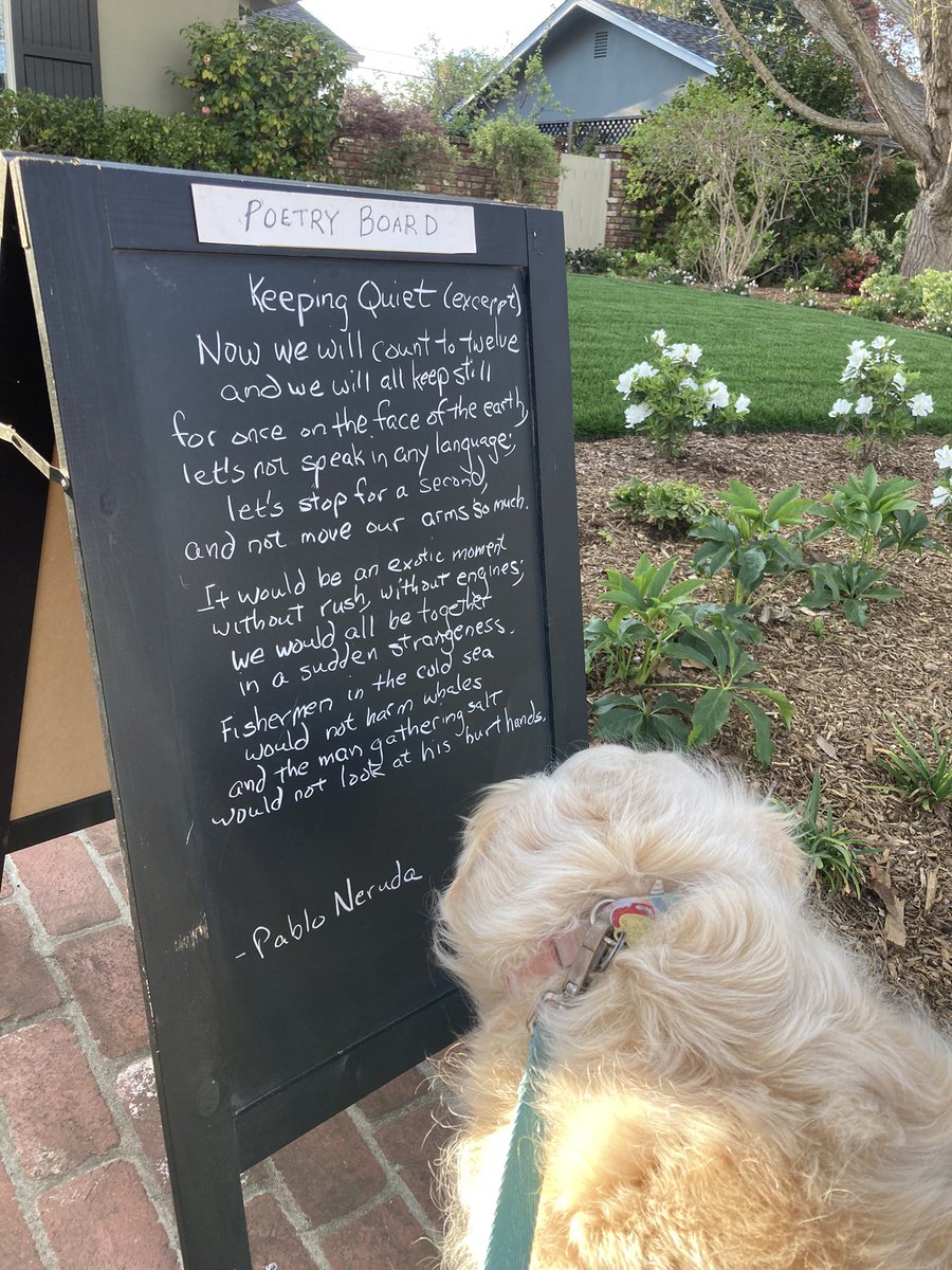 mistimsangani's tweet photo. April is #nationalpoetrymonth! Couldn’t resist sharing this poetry board seen on our walk in the neighborhood. I know many of you love poetry — take a second and share some lines from your favorite poem below. https://t.co/EbaA6caWva