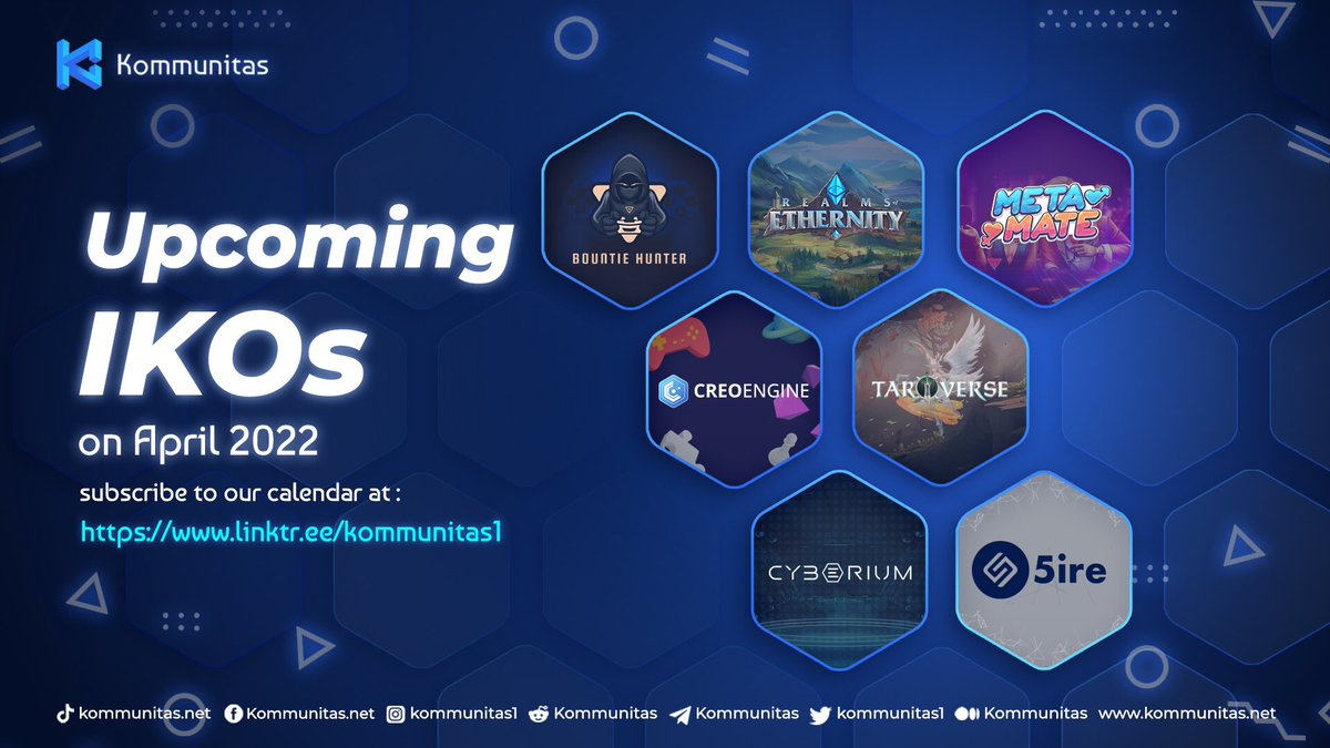 kommunitasnet's tweet photo. Dear, $KOMmunity!

🥳 We're proud to announce that we have a number of interesting projects in-store for you this month!

✨ They include: @bountie_hunter  @realmsofeth @MetaMate_NFT @creo_engine @TAROVERSEcom @Cyberium_Global @5ireChain 

ℹ️ FMI: https://t.co/bCYn0HaV5R https://t.co/CEVZHrYEAT