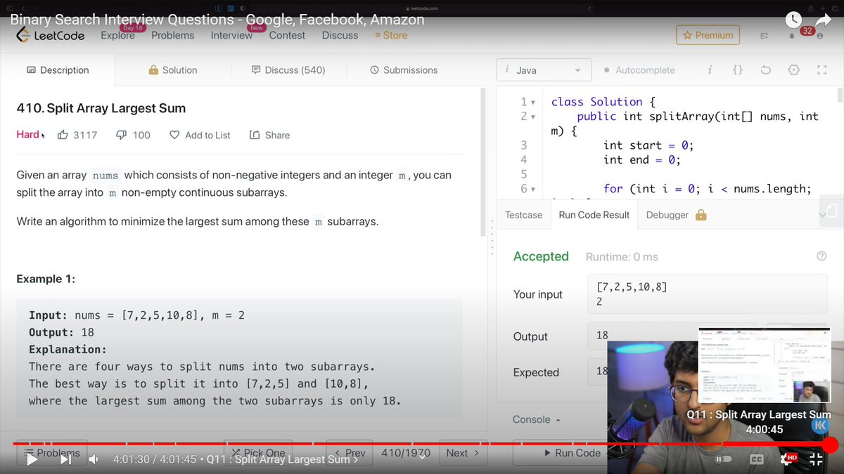 varunstwt's tweet photo. It took me a whole week to complete this 4 hour long Binary Search Questions video by @kunalstwt (with all the college assignments and all). Really learned a lot about how to tackle binary search questions. Still have a long way to go to complete the DSA Bootcamp.
#DSAwithKunal https://t.co/X2FEzwj7Qf