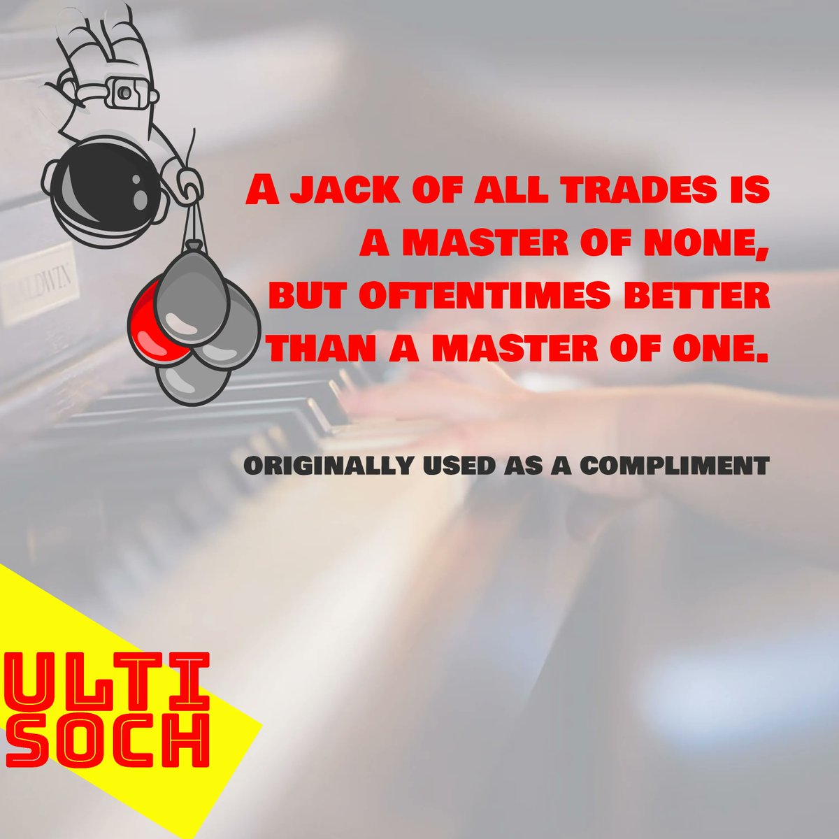 UltiSoch's tweet photo. Did you know that the original quote was intended to compliment none other than William Shakespeare as he got involved in all the departments in theatre? Here is the complete saying: "A jack of all trades is a master of none, but oftentimes better than a master of one.” https://t.co/mwLXOi1FYq