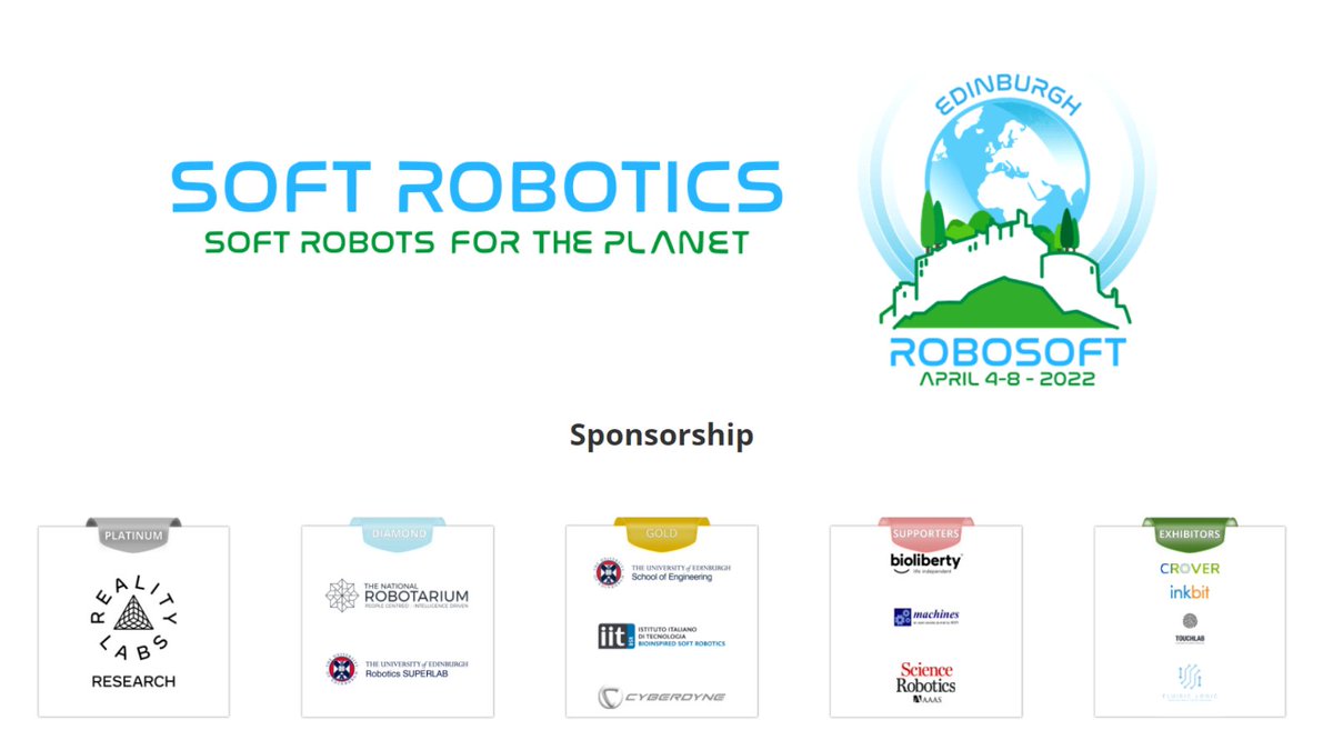 RoboSoft22 (@robosoft22) on Twitter photo Thanks to all #RoboSoft2022 #sponsors for supporting the conference!
<a href="/RealityLabs/">Reality Labs at Meta</a> @NRobotarium <a href="/SchoolOfEng_UoE/">School of Engineering</a> <a href="/BSRiit/">Bioinspired Soft Robotics lab</a> <a href="/IITalk/">IIT</a> #CyberDyne <a href="/bio_liberty/">Bioliberty</a> #machinesjournal <a href="/SciRobotics/">Science Robotics</a> <a href="/Crover_Tech/">Crover</a> <a href="/Inkbit3D/">Inkbit</a> <a href="/TouchlabL/">Touchlab Limited</a> <a href="/fluidiclogic/">Fluidic Logic Ltd.</a> Thanks to all #RoboSoft2022 #sponsors for supporting the conference!
<a href="/RealityLabs/">Reality Labs at Meta</a> @NRobotarium <a href="/SchoolOfEng_UoE/">School of Engineering</a> <a href="/BSRiit/">Bioinspired Soft Robotics lab</a> <a href="/IITalk/">IIT</a> #CyberDyne <a href="/bio_liberty/">Bioliberty</a> #machinesjournal <a href="/SciRobotics/">Science Robotics</a> <a href="/Crover_Tech/">Crover</a> <a href="/Inkbit3D/">Inkbit</a> <a href="/TouchlabL/">Touchlab Limited</a> <a href="/fluidiclogic/">Fluidic Logic Ltd.</a>
