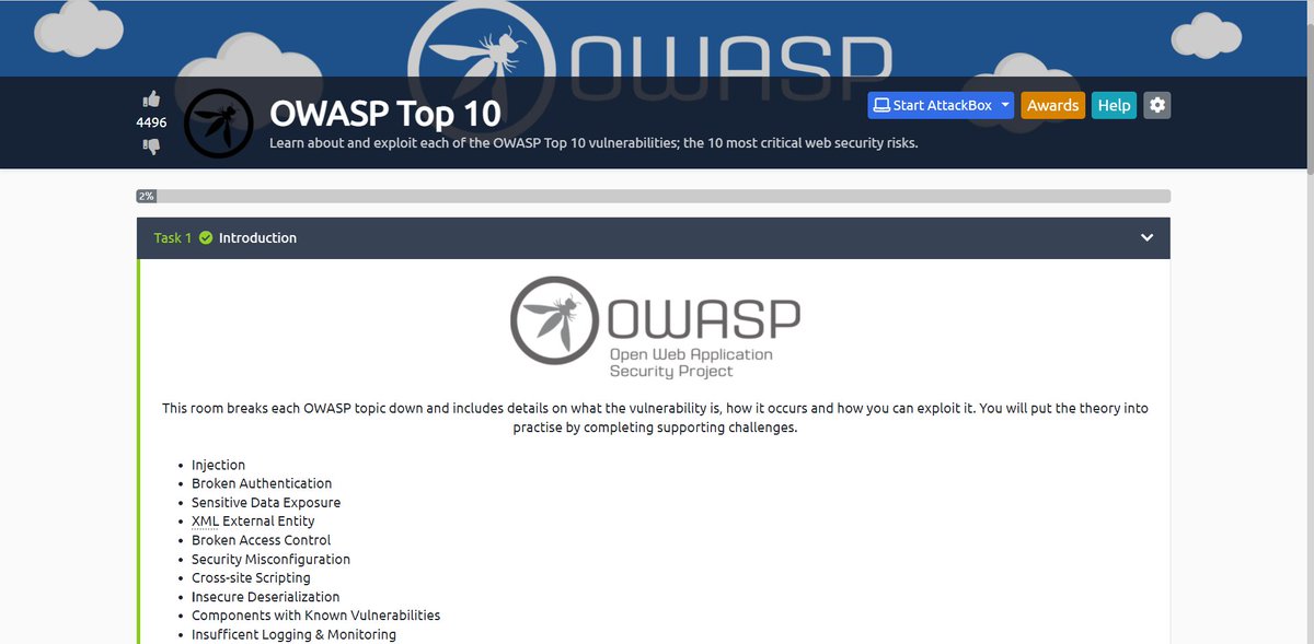 MarkJackson_Sec's tweet photo. Doing some general learning on the OWASP top 10.
After this I will pick a bug to deep dive on and hunt it down in the wild!
#tryhackme
#owasp
#juniorPenTester
#BugBounty https://t.co/IqD1FQ4aC1