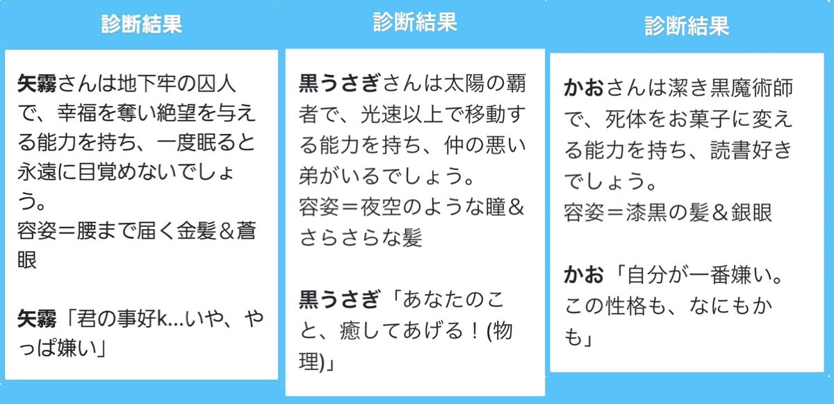 またまた交換会やらせていただきました〜〜!今回は「もし貴方がファンタジー世界にいたら」の診断メーカーのお題に沿ってラフ(キャラデザ)・線画・塗り交換しました!

矢霧ちゃん(@yagiri2k_m )、かおちゃん(@shaveyou )いつもイラストのぶつけあいありがとー!!🥳🥳🥳 