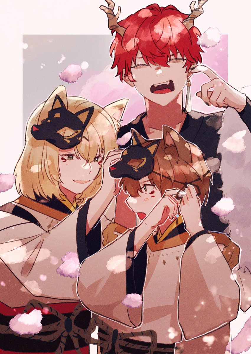 multiple boys mask animal ears blonde hair red hair japanese clothes short hair  illustration images