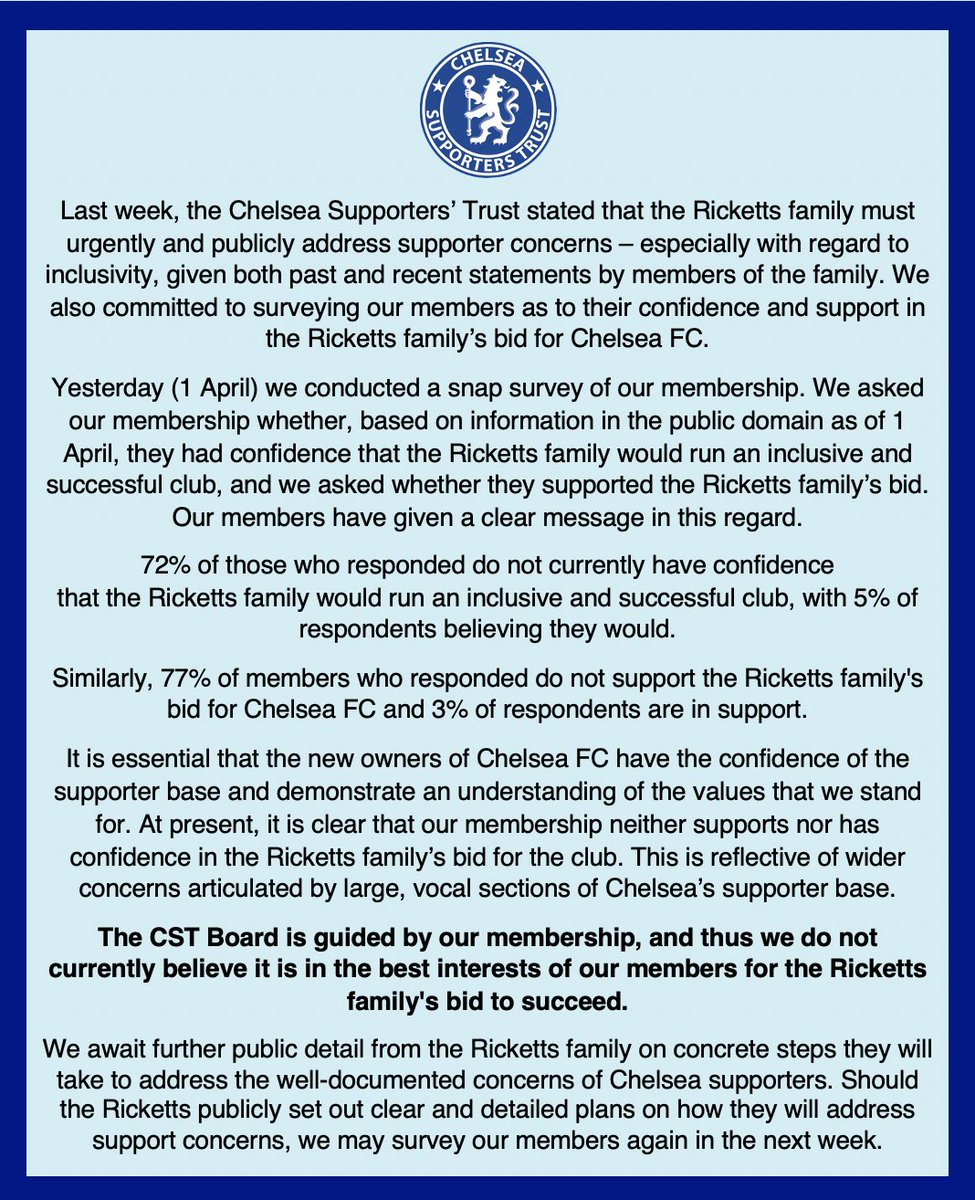 AbsoluteChelsea's tweet photo. Statement | @ChelseaSTrust https://t.co/jt2lpr69YQ