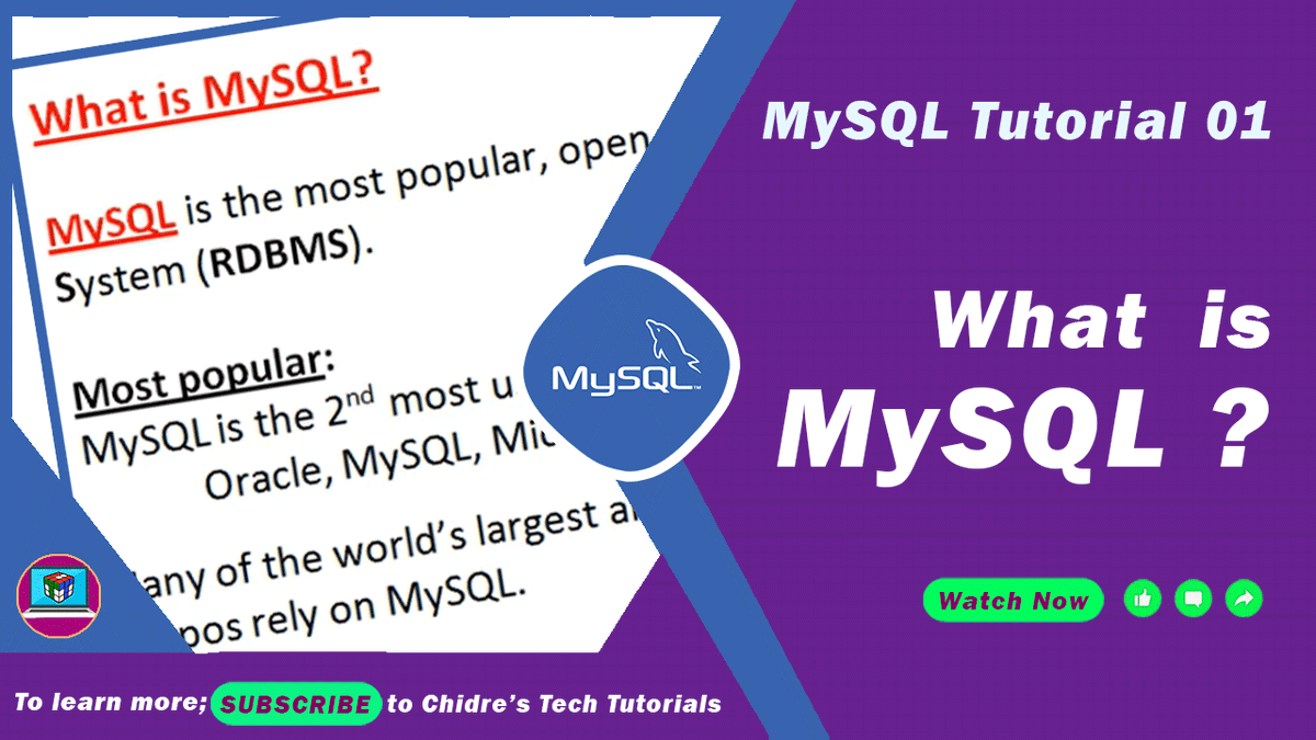 ManjunathChidre's tweet image. - Let's understand What is MySQL, What is MySQL used for, Usage statistics of MySQL, What is DBMS, What is RDBMS etc. etc.
Watch Now: youtu.be/7F3dUDLe5RU
#MySQL #MySQLTutorial, #DBMS #RDBMS #WebDevelopment #BackEndDevelopment #ChidresTechTutorials #Coding #Programming