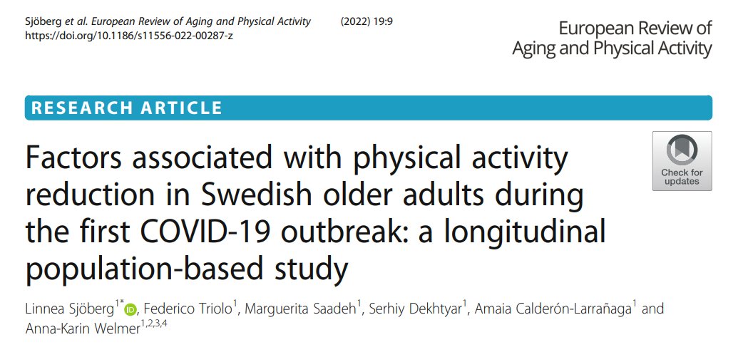 Take a look at our new study on factors associated with #physicalactivity reduction in Swedish older adults during the first #COVID-19 outbreak @AmaiaCalderon @SaadehMargue @fedetriolo_