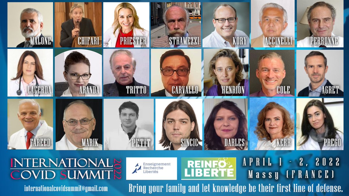 IntCovidSummit's tweet photo. ICS France 2022
What an incredible line-up of speakers!
April 2, 2022 : Presentations to the Public
All events will be streamed and can be watched LIVE from our website: (no charge)
https://t.co/PYynco0xNv https://t.co/eOHTtmuf88