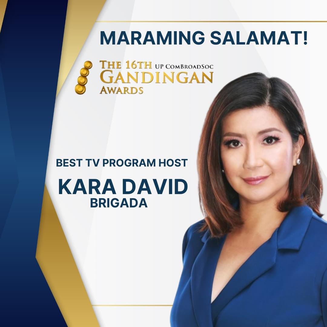 BrigadaGTV's tweet photo. Kinilala ang Brigada bilang Most Development-oriented Magazine Program at Best TV program host si Kara David sa katatapos lang na 16th UP ComBroadSoc Gandingan Awards. 

Maraming salamat po sa lahat ng walang sawang sumusuporta sa ating programa. https://t.co/FcNbDrCBrA