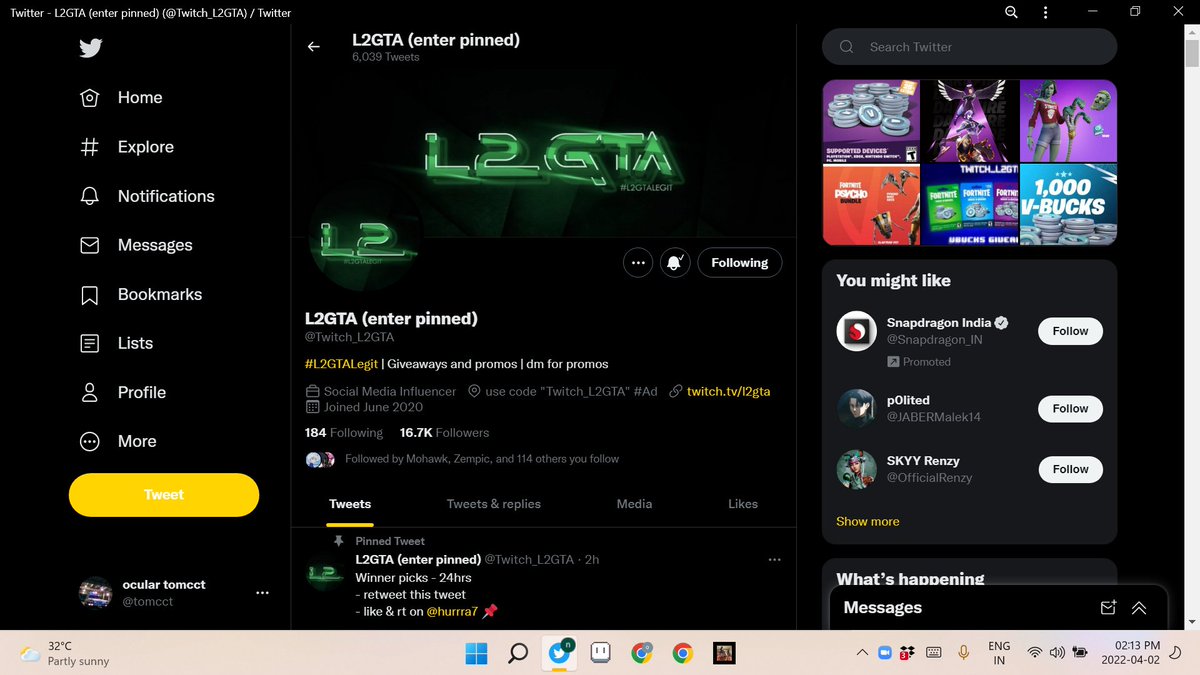 tomcct's tweet photo. @Twitch_L2GTA gn bro https://t.co/jpWiT0lNRF
