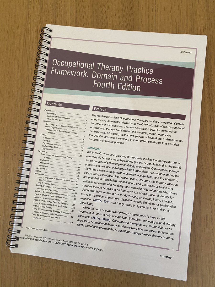 MeganP_OT's tweet photo. Got the OTPF formally printed so that it’s easier to look through and refer too. Much prefer reading things this way, hopefully will encourage me to refer to it more #OT #NonTraditionalRole #ClinicalReasoning #TheoryBehindTheMagic https://t.co/gIlTOpT3Gz