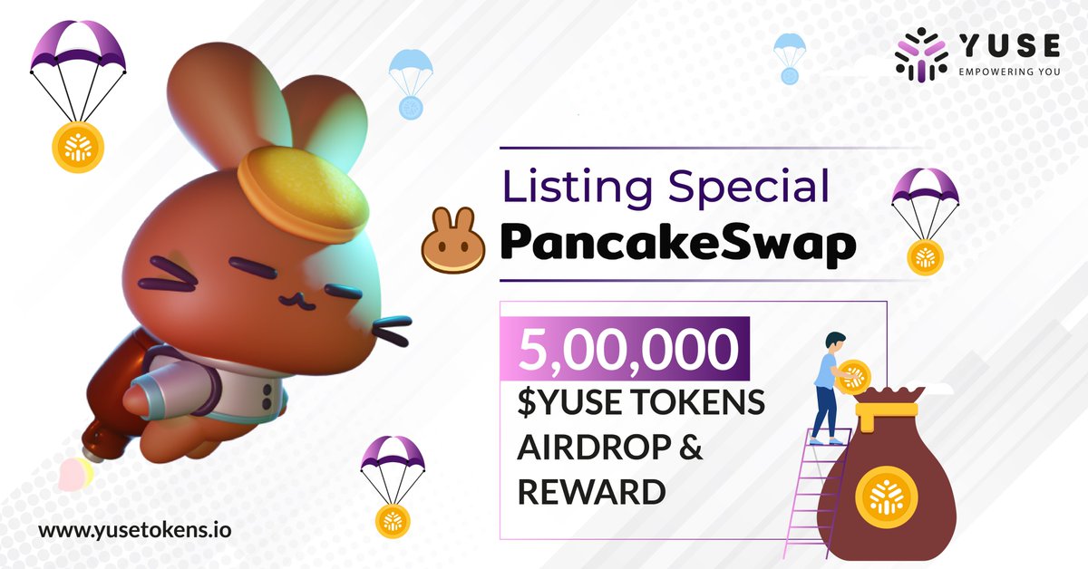 Yuse Token (@yusetoken) on Twitter photo We've successfully listed $YUSE on <a href="/PancakeSwap/">PancakeSwap</a>
We're giving 100 $YUSE tokens to Lucky 5000 Participants as an Airdrop.
1 Lucky winner will receive 2500 $YUSE Tokens
25 Lucky winners will receive 1000 $YUSE Tokens.
gleam.io/competitions/0… We've successfully listed $YUSE on <a href="/PancakeSwap/">PancakeSwap</a>
We're giving 100 $YUSE tokens to Lucky 5000 Participants as an Airdrop.
1 Lucky winner will receive 2500 $YUSE Tokens
25 Lucky winners will receive 1000 $YUSE Tokens.
gleam.io/competitions/0…