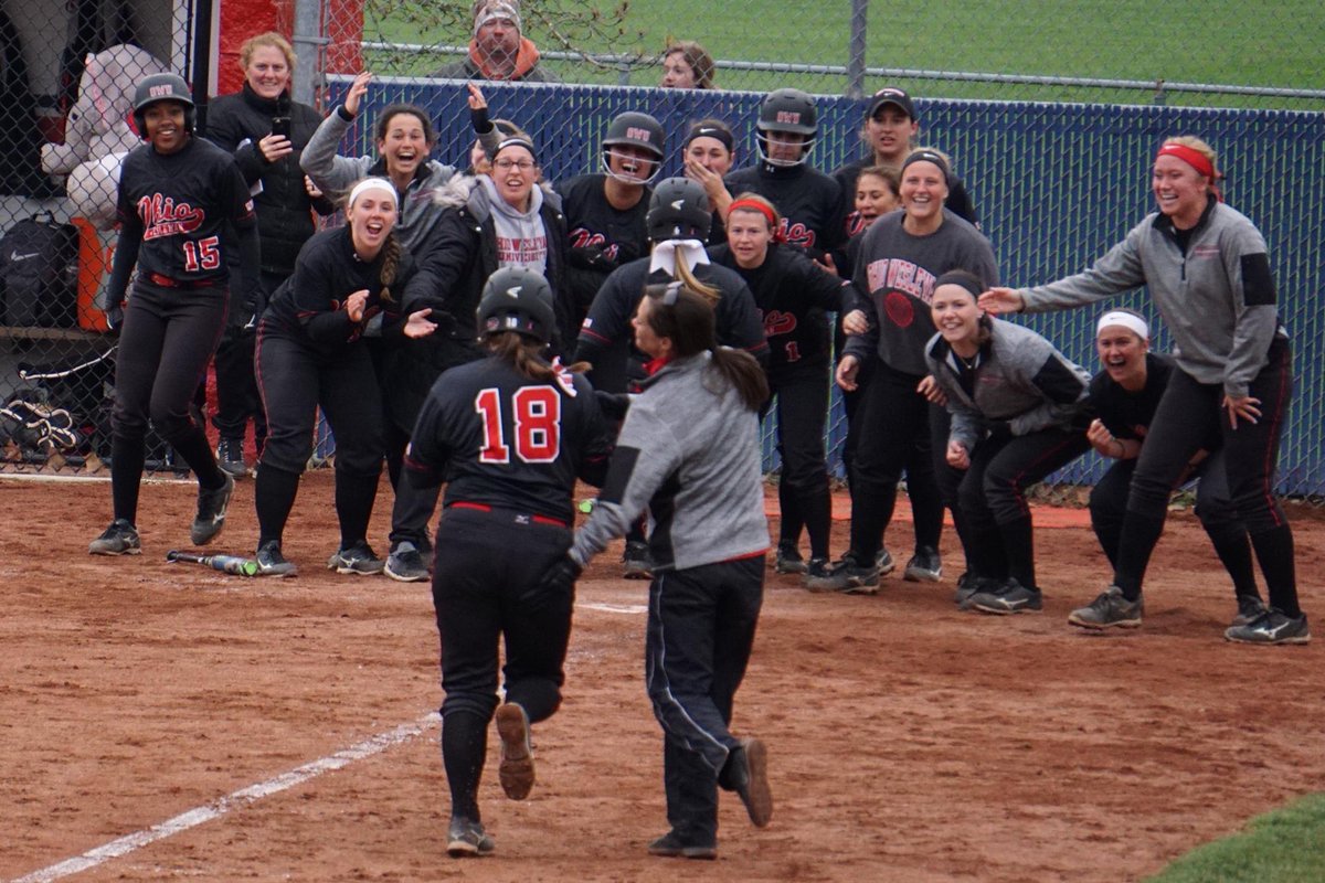 OWUSoftball's tweet photo. On this day in OWUSB history: After earning her spot in the line up at DH, Lareese Marston hit a top of the 7th grand slam to put the Bishops ahead versus Denison, all in front of her entire family. The Bishops won the game and this moment lives on forever. https://t.co/7WxY1L87m6