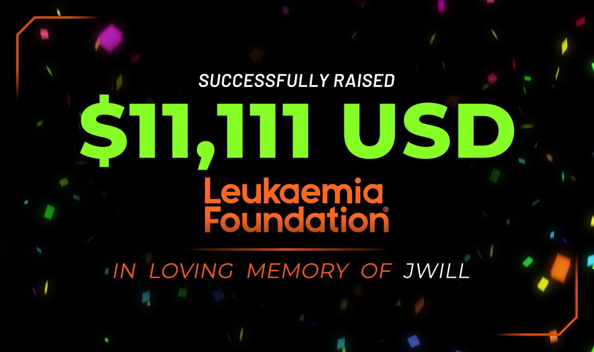 Jordyx3_'s tweet photo. A mind blowing $11,111 USD was raised last night for the Leukaemia Foundation and Jwill's family.
I couldn't be more proud of the community this is insane.
Thank you to everyone who was a part of it you know who you are! https://t.co/6in0l6Jrd3
