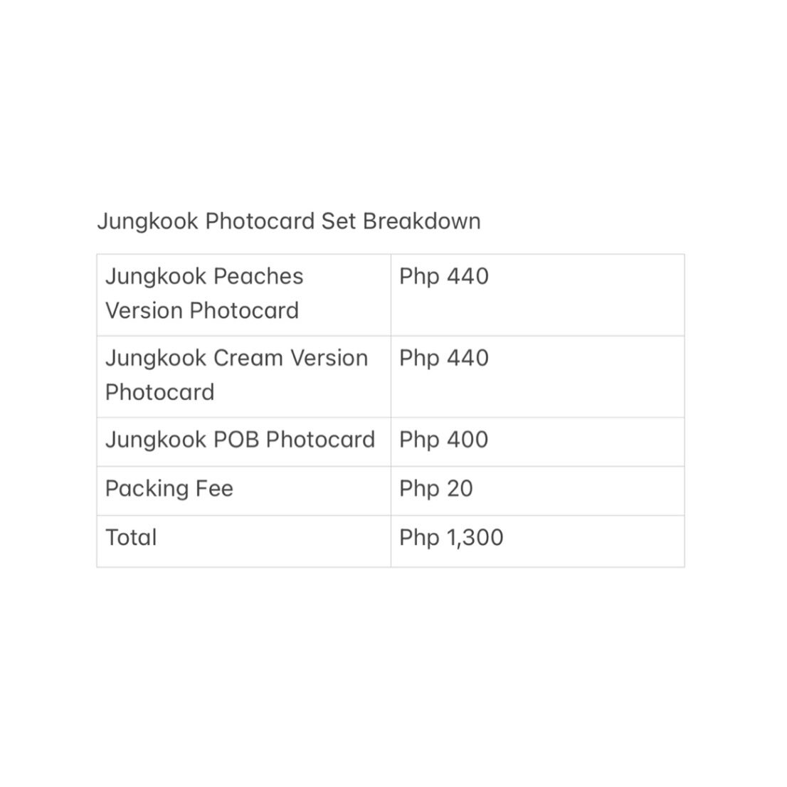 maqnaecart's tweet photo. wts lfb | ph only (please help rt!) 
 
jungkook butter photocard set

⁃ onhand, all in mint condition
⁃ selling as a set for 1300, can ship to diff adds
⁃ mop : gcash (prio payo / 5 days reservation) 

reply mine or dm to claim!
𓏔 bts jk butter peaches cream version poca pc https://t.co/36gJw4BruZ