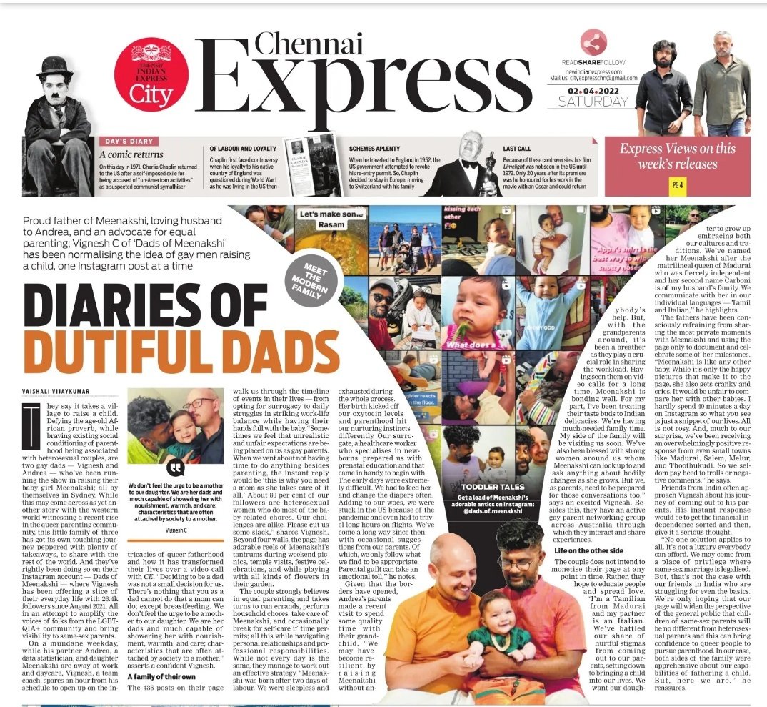 tniefeatures's tweet photo. Vignesh C of #DadsofMeenakshi has been normalising the idea of #gay #men raising a child, one #Instagram post at a time. Here's their journey. 
https://t.co/JN1k7nQW0G
@Vaishaliv_kumar @NewIndianXpress @xpresstn  #queer #parenthood #LGBTQIA #samesexparenting #equalparenting https://t.co/8evGweWPyA
