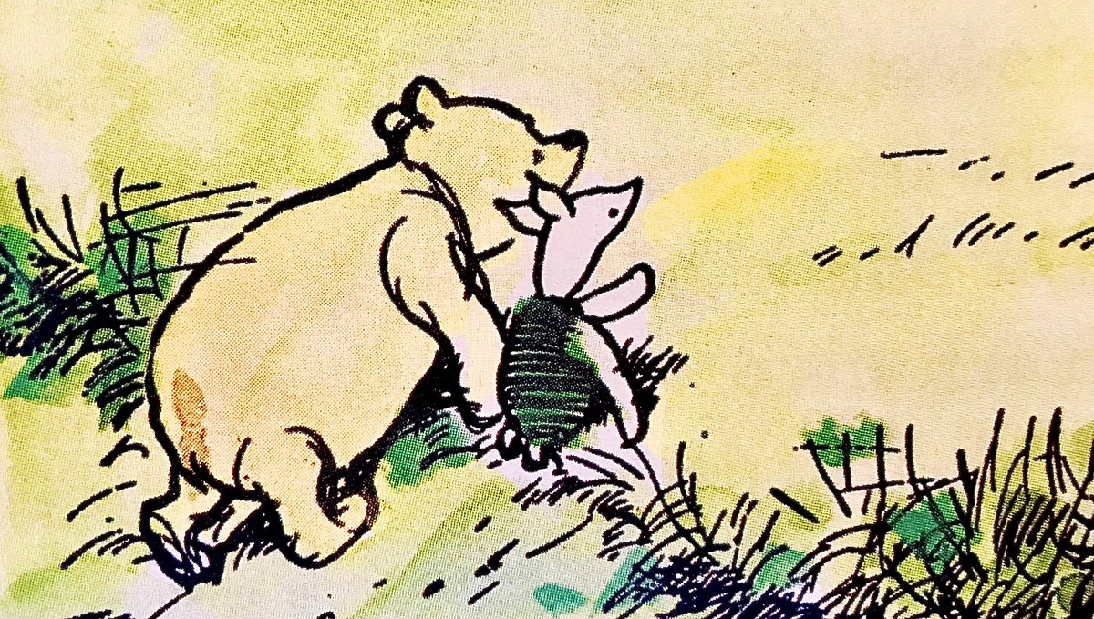 A_AMilne's tweet photo. Halfway between Pooh's house and Piglet's house was a Thoughtful Spot where they met sometimes when they had decided to go and see each other, and as it was warm and out of the wind they would sit down there for a little and wonder what they would do.
~A.A.Milne #SaturdayVibes https://t.co/Oz33fGmXPi