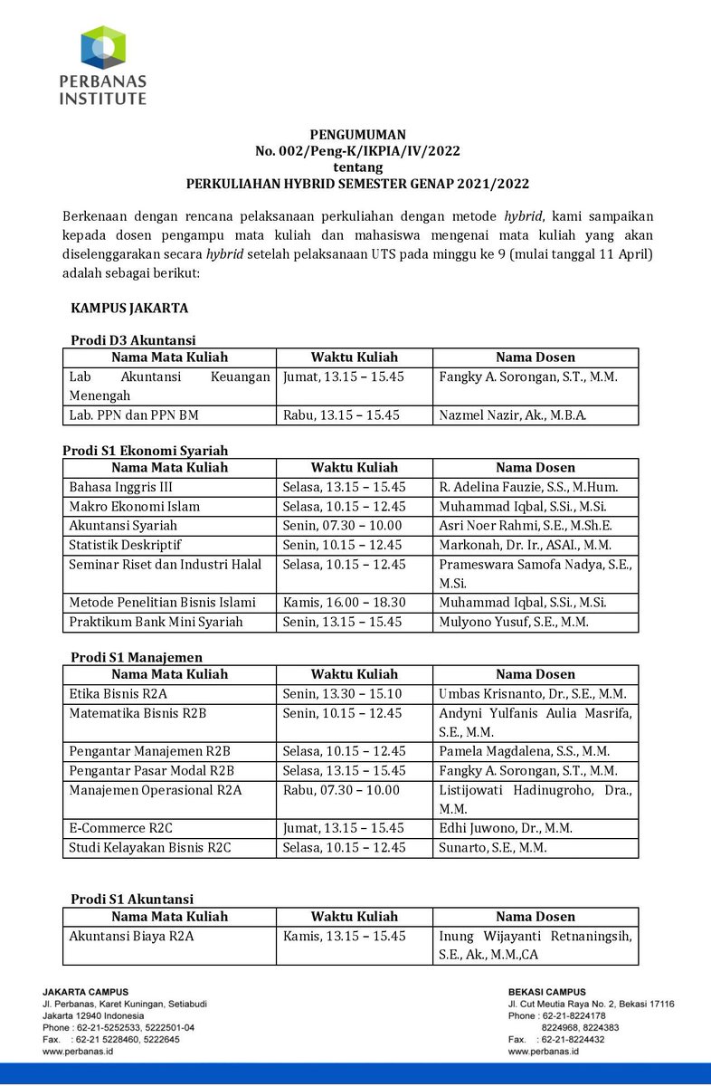bemperbanas's tweet photo. [ INFORMASI AKADEMIK ]

Halo, Mahasiswa/i Perbanas Institute!

Diinformasikan kepada seluruh mahasiswa reguler Fakultas Ekonomi dan Bisnis dan Fakultas Teknologi Informasi mengenai Perkuliahan Hybrid.

Berikut lampiran pengumuman untuk mengetahui informasi selengkapnya. https://t.co/hvYP7FQdNj