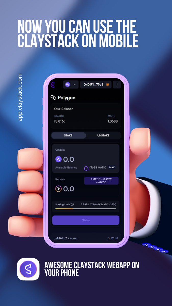 PradtanaTP's tweet photo. Now you can use the @ClayStack_HQ webapp on your phone too!
Simply head to https://t.co/0zUEPJfc2a on your phone and try the experience.๐
#Clayclan
#StakingReDeFined
#ClayStackAmbassador https://t.co/eDx1c3lRsR