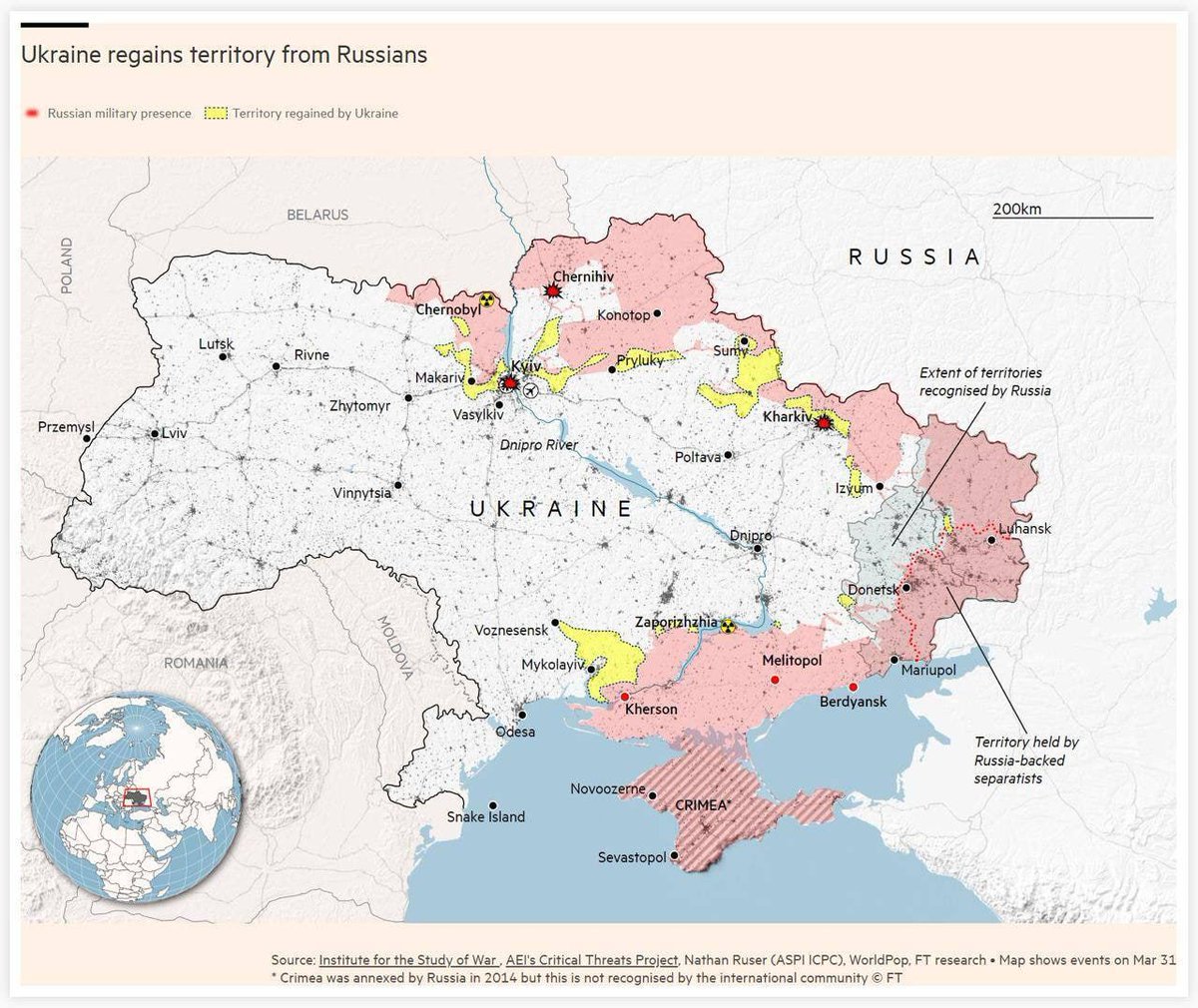A new map on territory regained by #Ukrainians from #Russians, according to #FinancialTimes.