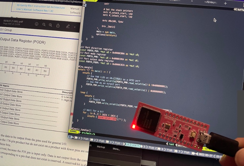 YVT's tweet image. Blinky on GR-CITRUS (RX631) #RustEmbedded