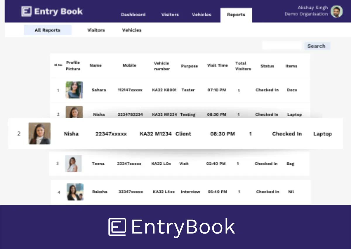 EntryBook's tweet image. Database of all  Visitors:-
With EntryBook you can pull all visitors' details within seconds who walked into your facility from day one.

Visit: buff.ly/3rewZog 

#entrymanagement #visitorsystem #visitormanagementsystem #personnelmanagement #personnelcontrolsystem