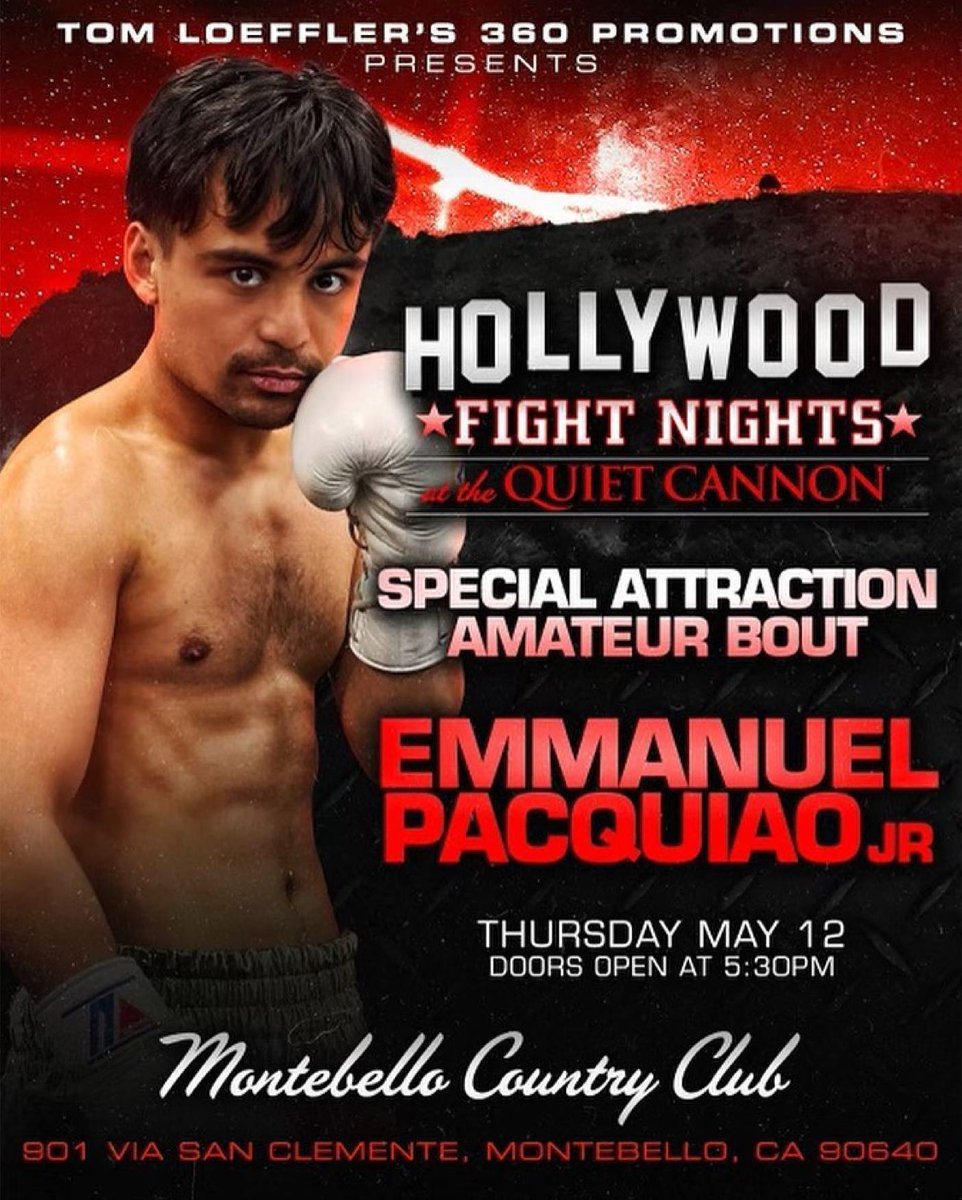 Manny Pacquiao Jr. will have amateur bout at May 12 on #HollywoodFightNights