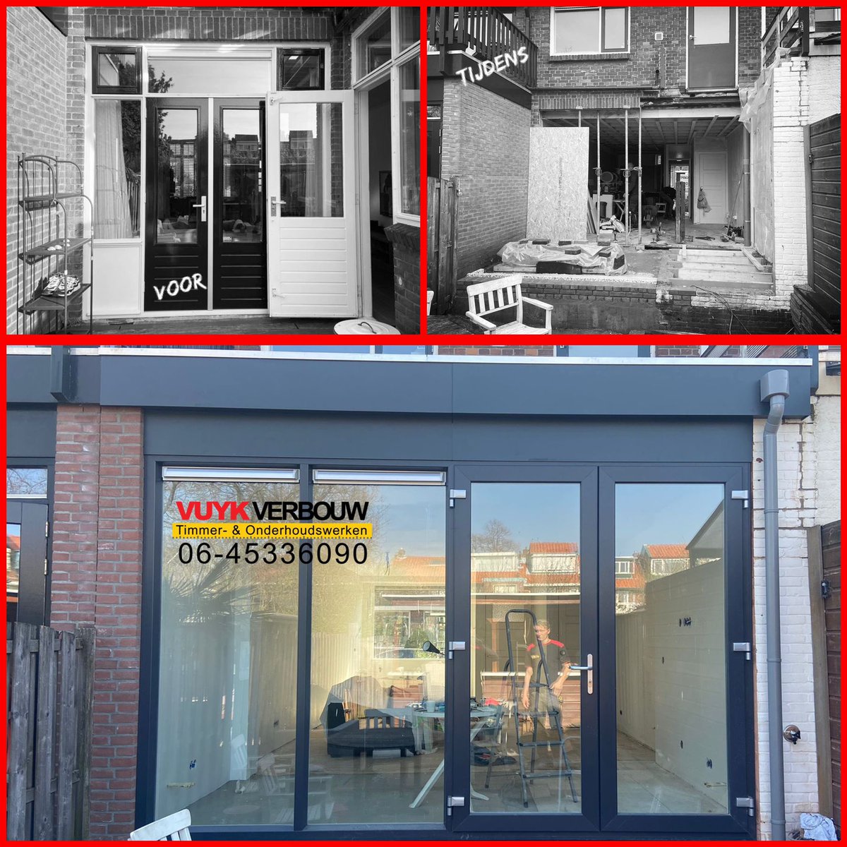 🚧Van een kleine zij-aanbouw waar de keuken alleen in stond naar een volledige grotere #aanbouw. De keuken is ook verplaatst zodat de ruimte in de woonkamer optimaal gebruikt kan worden. De aanbouw is voorzien van openslaande deuren. Uitgevoerd in de kleur antraciet.🏡 #aannemer