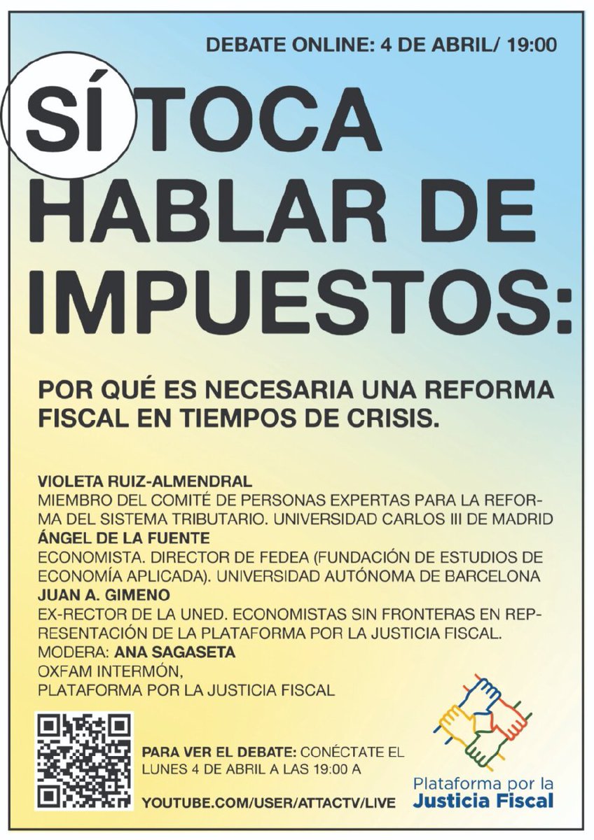 attacespana's tweet photo. @Avivir @OxfamIntermon Con motivo del Día de Acción Global contra los #ParaísosFiscales,  la Plataforma por la Justicia Fiscal @XJusticiaFiscal organiza este debate, colocando el foco en la reforma Fiscal.

📅 lunes 4 de abril ⏰19,00 

Conéctate:

🎥 https://t.co/2OqG1e7RKw https://t.co/saWczVckDJ