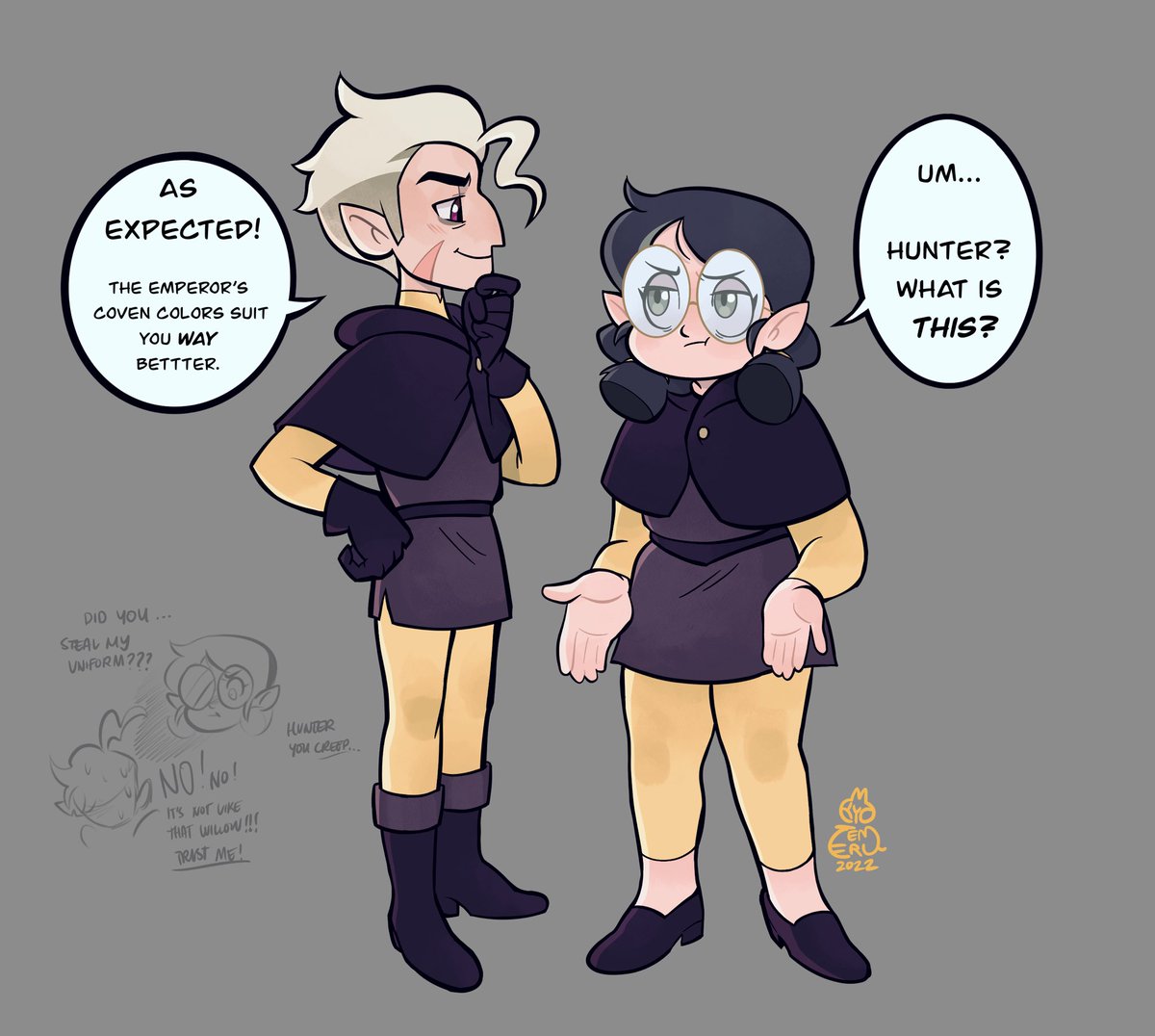 Steakout mission or a ploy to get her to be in matching colors 🤔🤔🤔
Anyways i love them.

#TheOwlHouse #TheOwlHouseHunter #theowlhousefanart #theowlhousewillow #theowlhousespoilers 