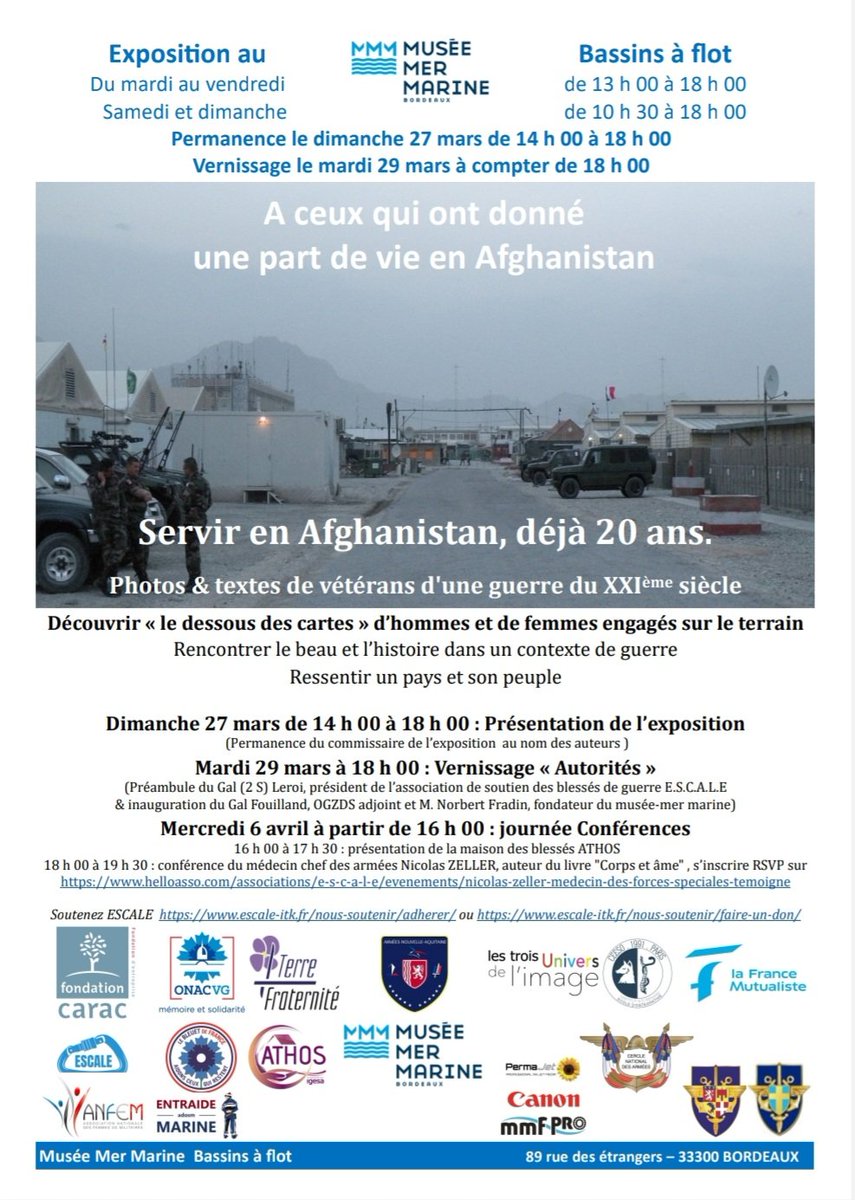 LaCABAT's tweet photo. Conférences le mercredi 6 avril à partir de 16h, au musée Mer Marine de Bordeaux.
#AvecNosBlessés
#CABAT
@armeedeterre https://t.co/qDNKpyE5PY