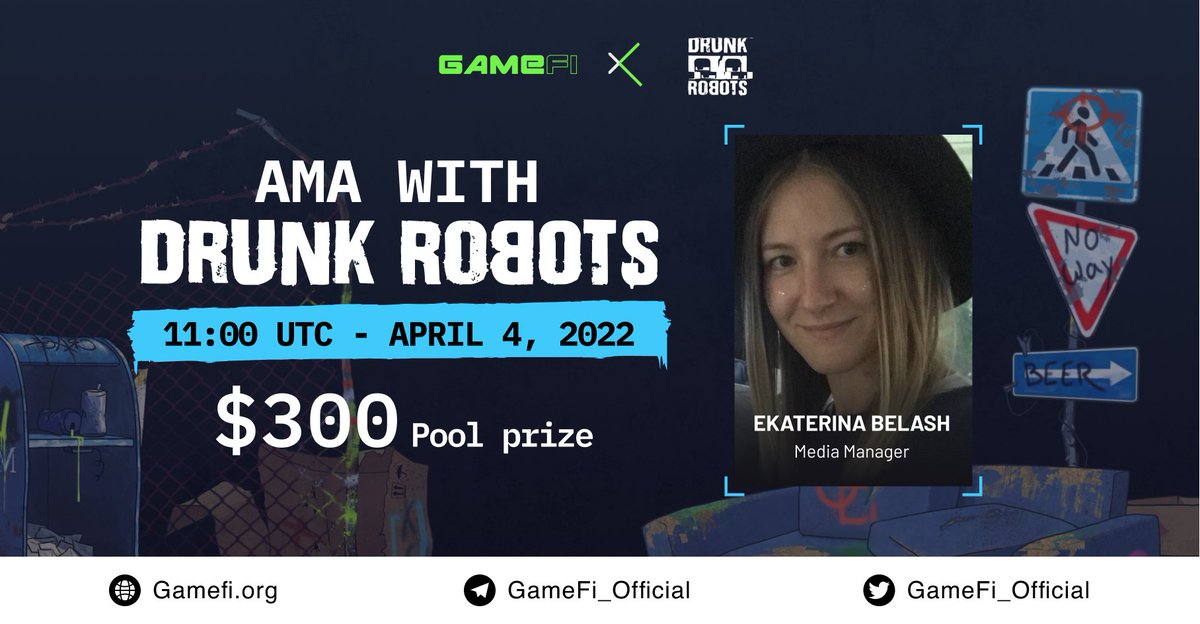 GameFi_Official's tweet photo. 🚀Another great AMA is on the way 
This time we will meet media manager of @drunk_robots at🤖

⏰Time: 11:00 UTC, April 4
💵Reward: $300

Rules:
Follow @GameFi_Official &amp; @drunk_robots
Like &amp; Retweet &amp; drop ONE question  
Join https://t.co/VcoCPMaWS0

 $GAFI $METAL #GameFi_IGO https://t.co/5aVzvedF0N