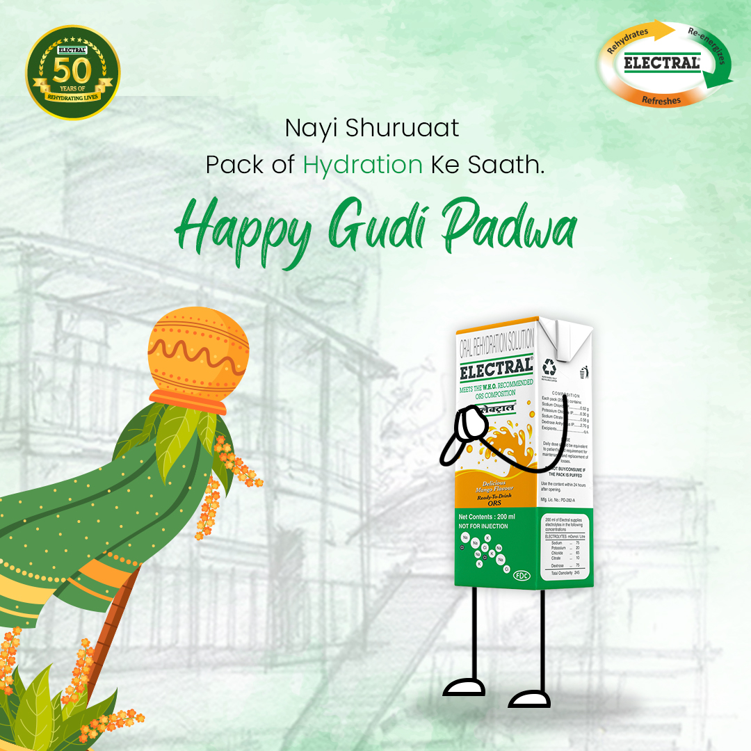 electralofc's tweet photo. Begin the new year with hydration, energy, and prosperity. Electral wishes each one of you a very Happy Gudi Padwa!
.
#GudiPadwa #FestivalOfIndia #50YearsOfRehydratingLives #50YearsOfElectral #Celebration #CelebratingHydration #PeopleOfIndia #Electral #Hydration https://t.co/iTFR78NfDm