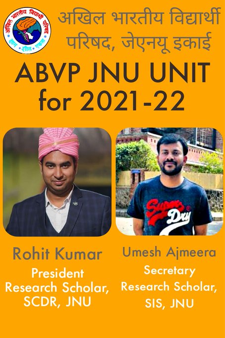 ThePnPandey's tweet photo. अभाविप जवाहरलाल नेहरू विश्वविद्यालय इकाई के वर्ष 2021-22 के लिए नव निर्वाचित अध्यक्ष @_RohitJNU जी एवं मंत्री @UCA_OoomeshhH जी को बहुत सारी शुभकामनाएं। आप दोनों के नेतृत्व में जेएनयू इकाई नई ऊंचाइयां प्राप्त करेंगी इसी विश्वास के साथ पुनः ढेर सारी शुभकामनाएं
@abvpjnu
@ABVPDelhi https://t.co/WYFiSQrUbW