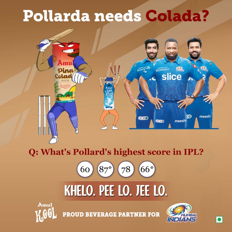Amul_Coop's tweet photo. IPL has seen several cricketers in a never-seen-before avatar. Fearless. Swashbuckling. Breathtaking. And Pollard for sure is one of those demolition men. Someone, who has more often than not ripped apart the pace batteries of rival teams. Time and again. #DemolitionMen #Blaster https://t.co/OXaNGoVfZi