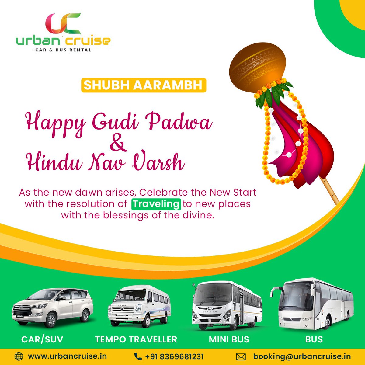 UrbanCruiseIn's tweet photo. Happy Gudi Padwa

#wish #you #and #your #family #a #very #happy #Gudi #padwa #ugadi  #festival #celebrations #with #Urbancruise #caronrent #busonrent #service #Newyear #wishes #chitranavratri #indiannewyear #smlbuses https://t.co/y3iNL2AJ8I
