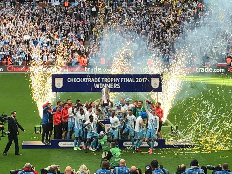 skybluesarchive's tweet photo. On this day 2017 50,000 of us made the trip to Wembley for the Checkatrade trophy final. Goals from @BigiGOfficial &amp; @george_thomas14 gave @Coventry_City a 2-1 https://t.co/XS3dT4Ohbj is full match highlights  @ccfpa https://t.co/cPGUF5q57H https://t.co/JXr3r3dusa