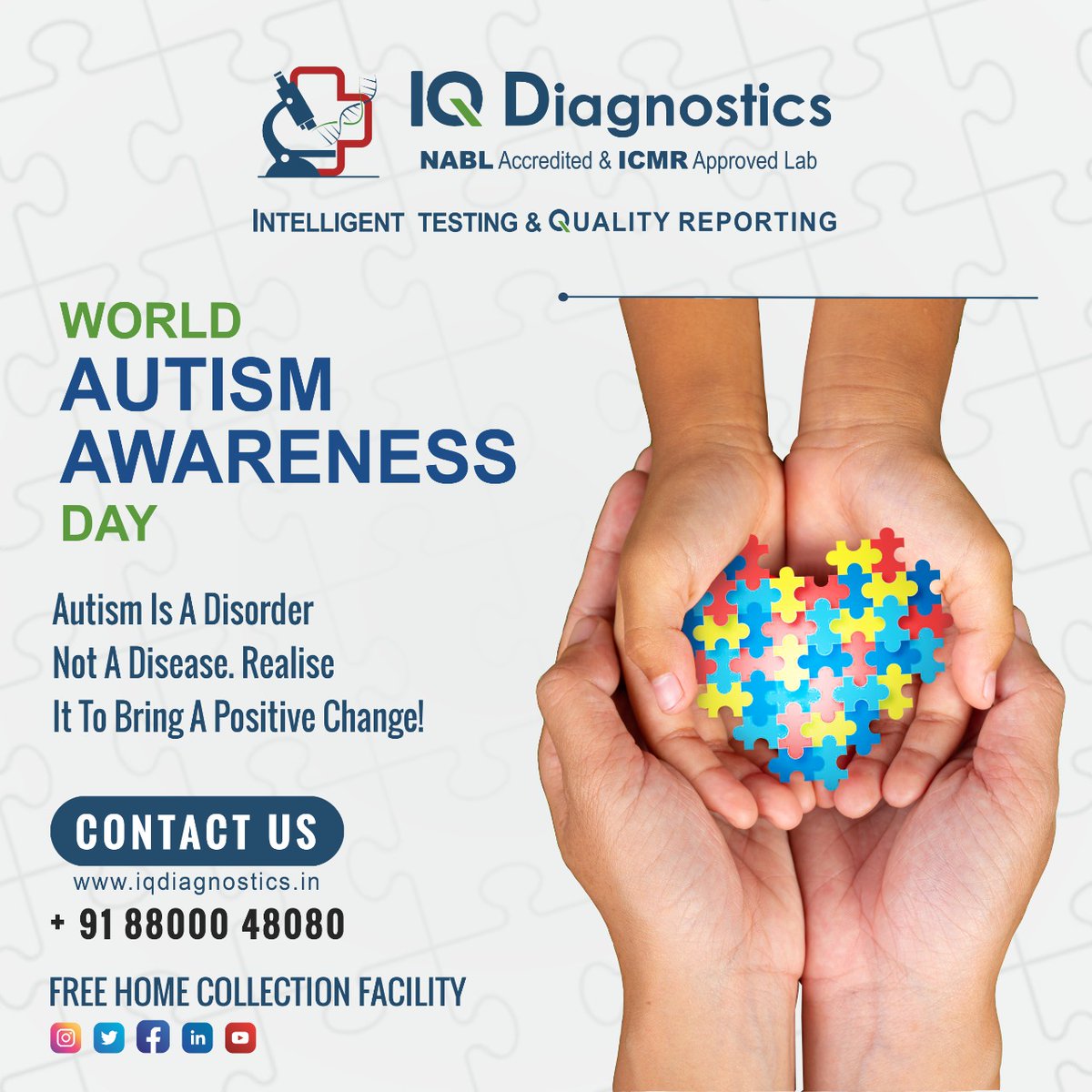 Autism is a disorder not a disease. #worldautismawarenessday #autismawarenessday #Pathology #Diagnostics #iqdiagnostics #Healthcheckups #diagnosticlabs #pathlabs #diagnosticservices #testingservices #expertdoctors #labinnoida #Noida #GreaterNoida #Ghaziabad