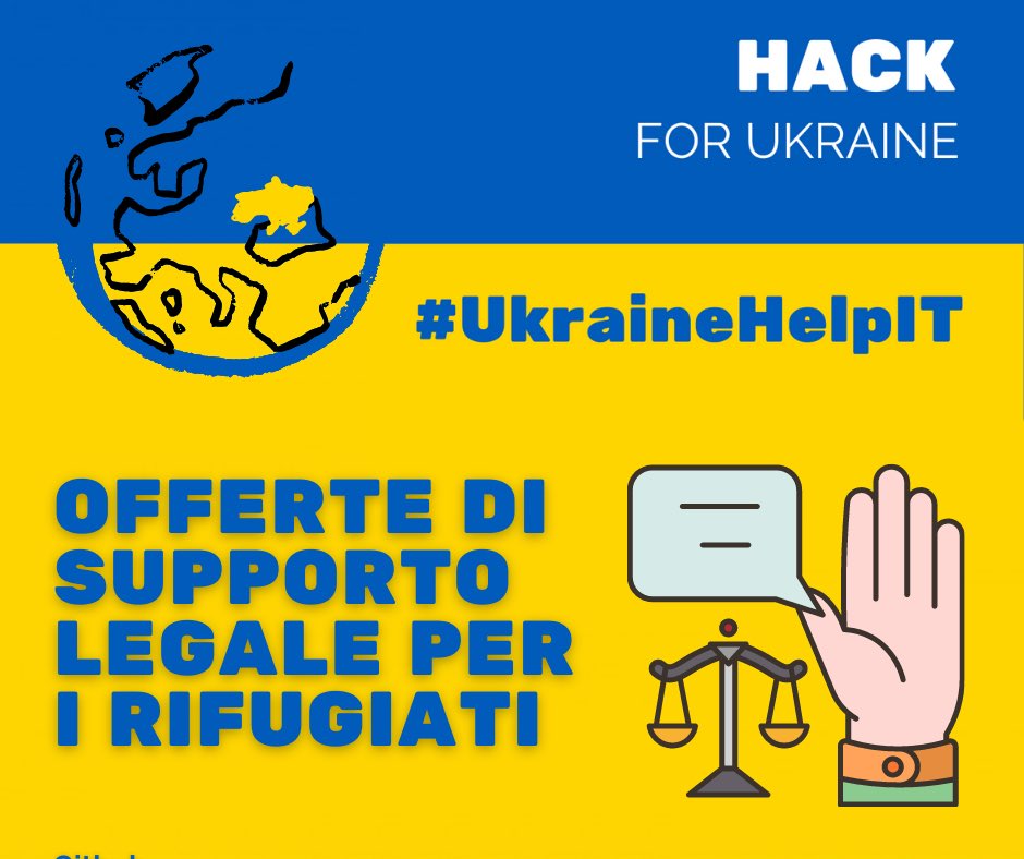 UkraineHelpIT's tweet photo. Sul sito #ukrainehelpit stiamo raccogliendo e geolocalizzando offerte di supporto legale per i rifugiati. 
Condividi e segnalaci la tua iniziativa!
https://t.co/ULIxbxFBfy

#supportolegale #legalsupport https://t.co/43g0V0poMW