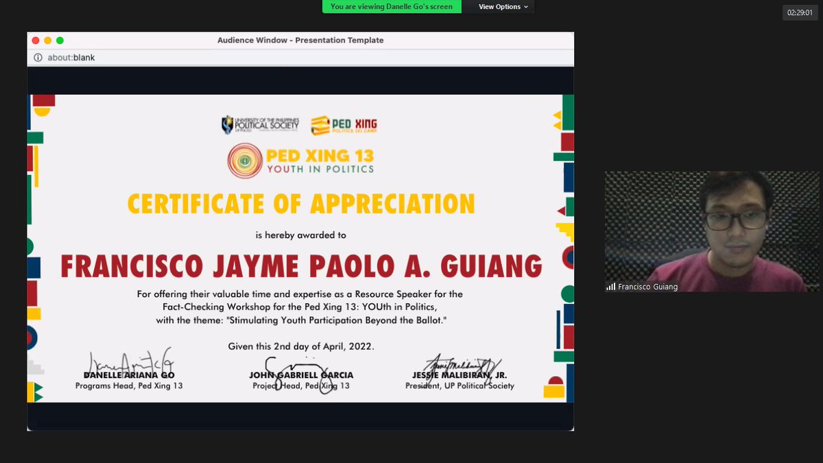 PedXingCamp's tweet photo. Prof. Francisco Guiang is awarded a Certificate of Appreciation.
#PedXing #PedXingCamp #PXYOUthInPolitics https://t.co/l4wt3y3pcn
