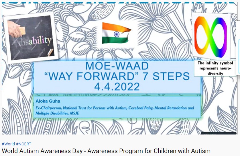 ncert's tweet photo. 𝗔𝘄𝗮𝗿𝗲𝗻𝗲𝘀𝘀 𝗣𝗿𝗼𝗴𝗿𝗮𝗺𝗺𝗲 𝗳𝗼𝗿 𝗰𝗵𝗶𝗹𝗱𝗿𝗲𝗻 𝘄𝗶𝘁𝗵 𝗔𝘂𝘁𝗶𝘀𝗺 𝗯𝘆 𝗡𝗖𝗘𝗥𝗧

Closing session address by Dr. Aloka Guha, Former Chairperson, National Trust for the for Persons with Autism, Cerebral Palsy, ID &amp; Multiple Disability https://t.co/nvwP5SEvQB