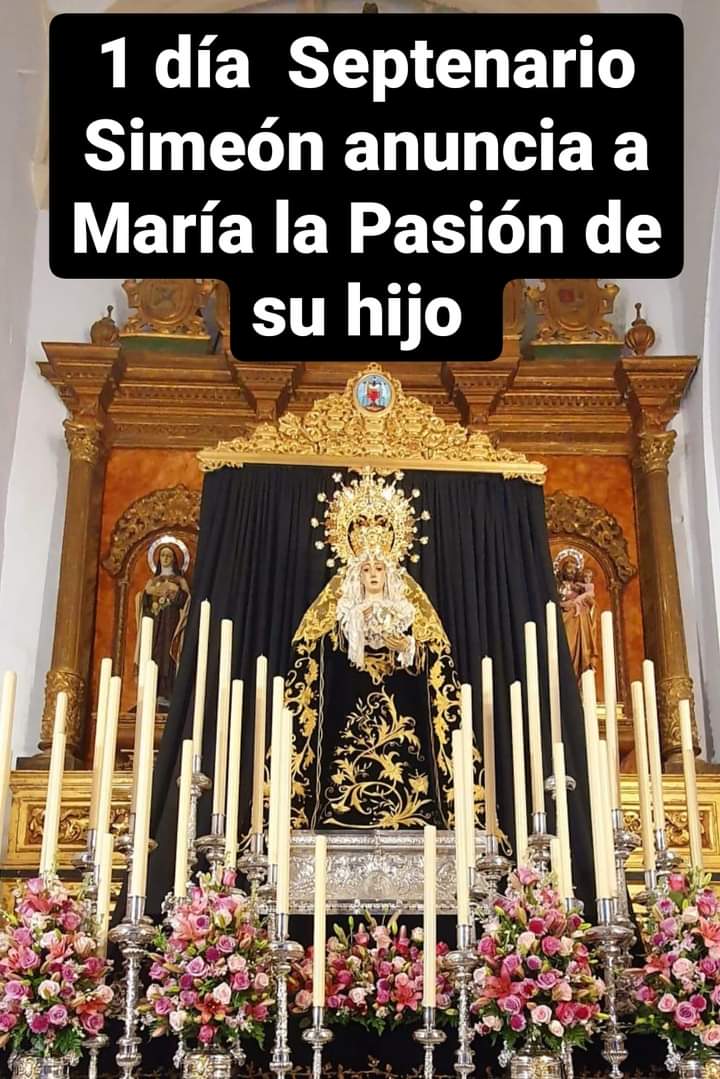 Primer día Septenario: Simón anuncia a María la Pasión de su hijo.
20:45h Rezo Corona dolorosa
21:00h Septenario