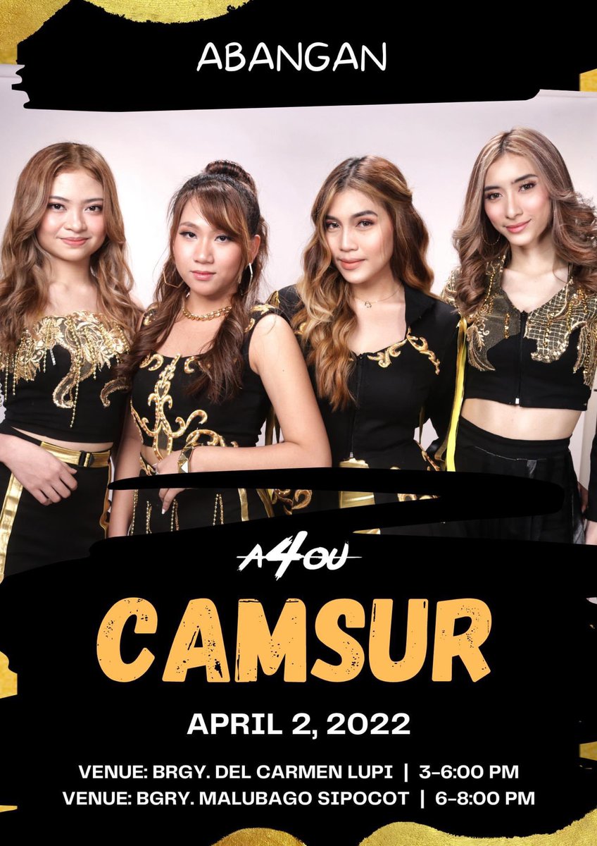 Abangan nyo po kami LIVE sa Camarines Sur ngayong April 2, 2022! ☺️

Venue: Brgy. Del Carmen Lupi | 3:00-6:00pm
Venue: Brgy. Malubago Sipicot | 6:00-8:00pm

See you there! ❤️

#A4OUinCamarinesSur #A4OU