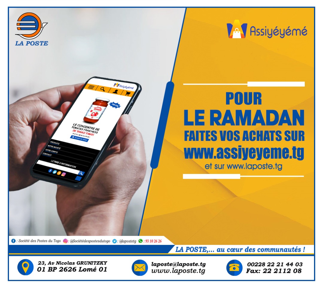 LaPosteTG's tweet photo. https://t.co/R6qzJnpCDu une plateforme où vous pouvez faire vos courses de Ramadan et être livré en un temps record.
LA POSTE,...au cœur des communautés !
#LAPOSTE...#TOGO...#ASSIYEYEME... https://t.co/PWzRWB7LRc